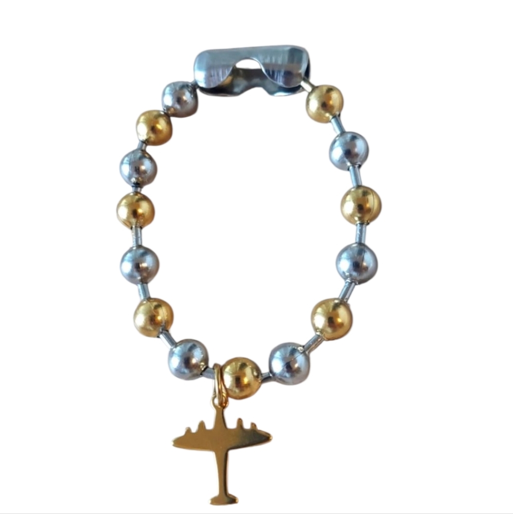 Two Tone Bracelet with Airplane Tag
